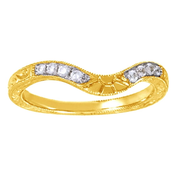 AFFY Round Cut White Natural Diamond Engagement Wedding Band Ring In 14K Yellow Gold (0.16 Cttw)