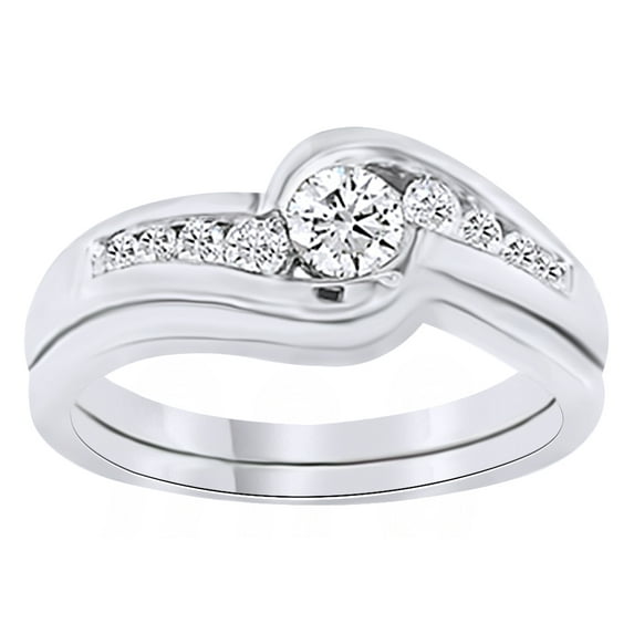 AFFY Round Cut White Natural Diamond Engagement Wedding Promise Ring In 14K Solid White Gold (0.5 Ct)