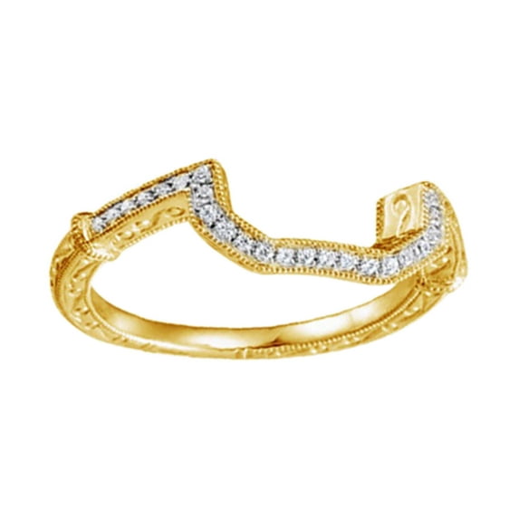 AFFY Round Cut White Natural Diamond Enhancer Band Ring In 14K Solid Yellow Gold (0.16 Ct), Size-5