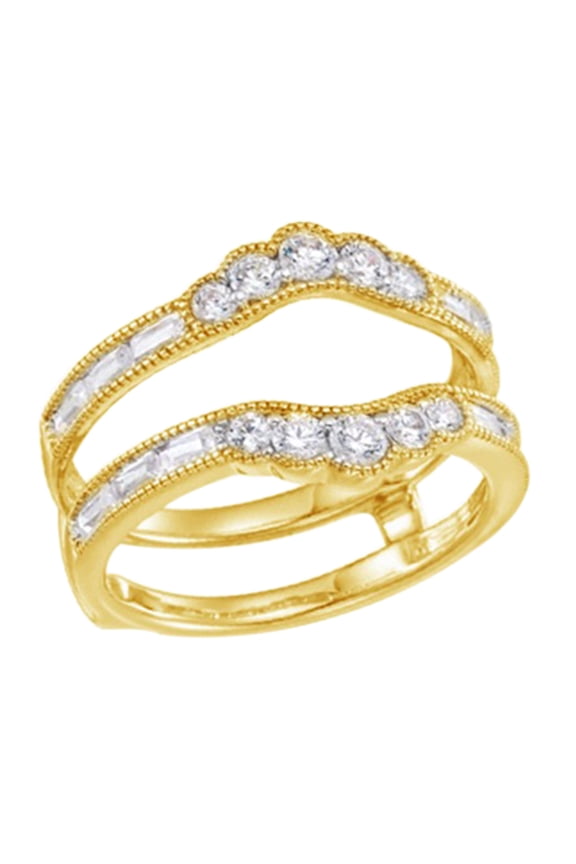 Round Cut White Natural Diamond Enhancer Guard Band Ring In 14K Solid Gold (1 Ct), Size-14