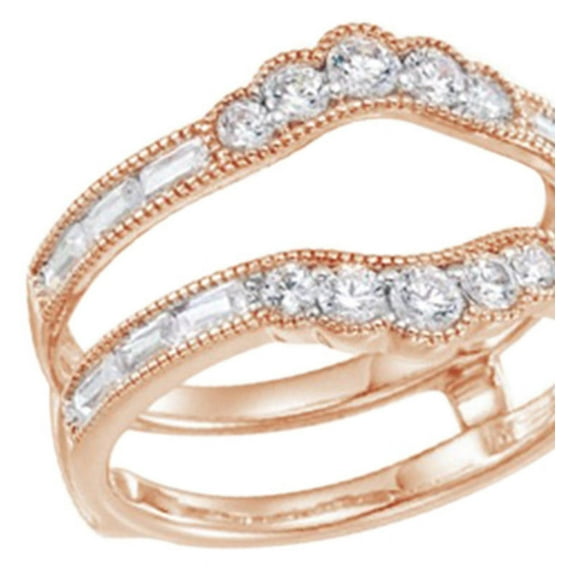 Round Cut White Natural Diamond Enhancer Guard Band Ring In 14K Solid Rose Gold (1 Ct), Size-13.5