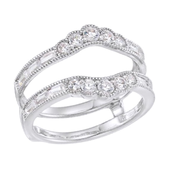 AFFY Round Cut White Natural Diamond Enhancer Guard Band Ring In 14K Solid White Gold (1 Ct), Size-11.5