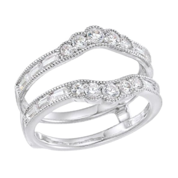 AFFY Round Cut White Natural Diamond Enhancer Guard Band Ring In 14K Solid White Gold (1 Ct), Size-6