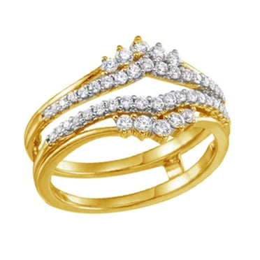 Round Cut White Natural Diamond Enhancer Guard Ring In 14K Solid Gold (0.5 Ct), Size-4