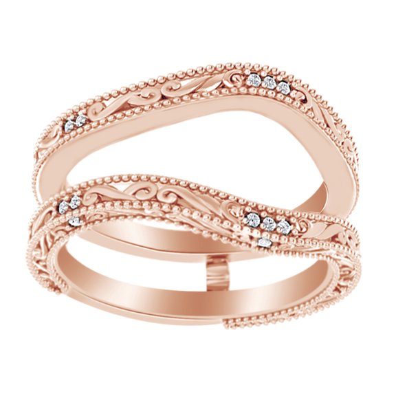 AFFY Round Cut White Natural Diamond Enhancer Guard Ring In 14K Solid Rose Gold (0.05 Ct), Ring Size-11