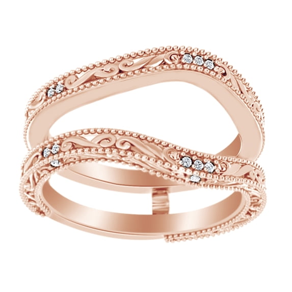 AFFY Round Cut White Natural Diamond Enhancer Guard Ring In 14K Solid Rose Gold (0.05 Ct), Ring Size-13
