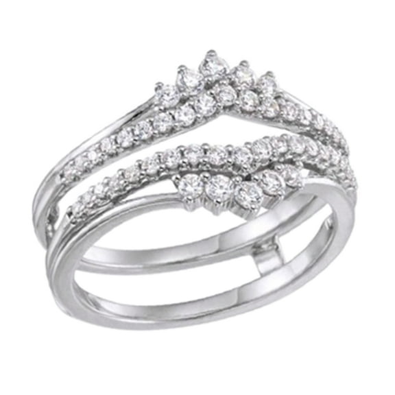 AFFY Round Cut White Natural Diamond Enhancer Guard Ring In 14K Solid White Gold (0.5 Ct), Size-4