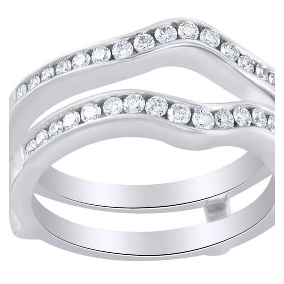 Round Cut White Natural Diamond Enhancer Guard Ring In 14K Solid White Gold (0.5 Ct)