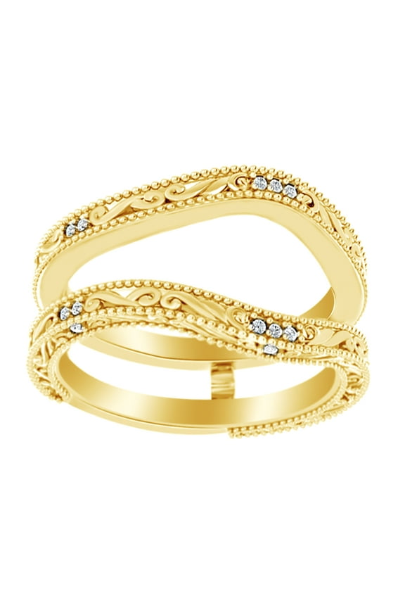 Round Cut White Natural Diamond Enhancer Guard Ring In 14K Solid Yellow Gold (0.05 Ct), Ring Size-5