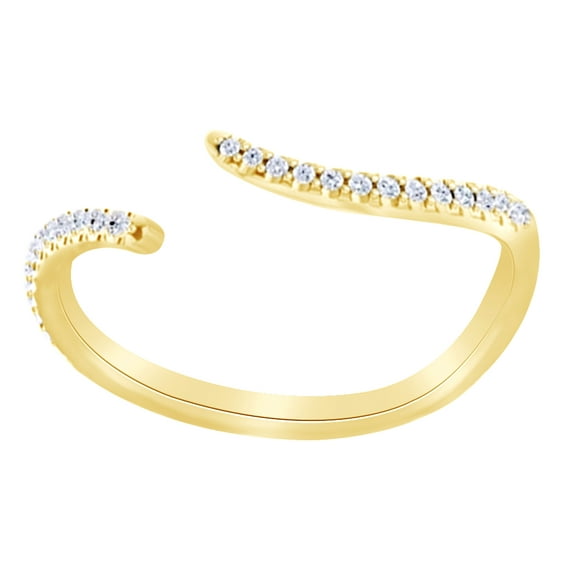 Round Cut White Natural Diamond Enhancer Guard Ring In 14k Solid Yellow Gold (0.1 Ct),Ring Size-8