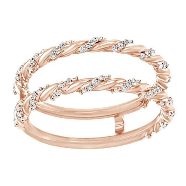 Round Cut White Natural Diamond Enhancer Ring Guard In 14K Solid Rose Gold (0.25 Ct)