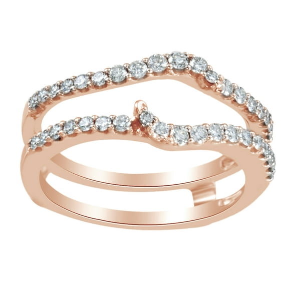 Round Cut White Natural Diamond Enhancer Ring Guard In 14K Solid Rose Gold (0.5 Ct) By Jewel Zone US