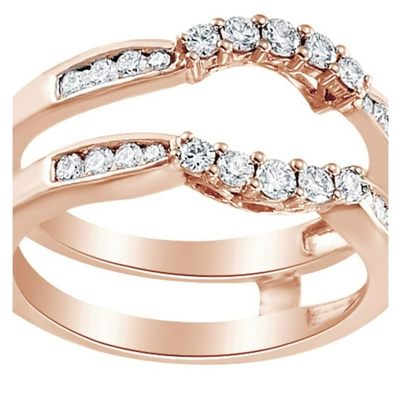 Round Cut White Natural Diamond Enhancer Ring Guard In 14K Solid Rose Gold (0.5 Ct)