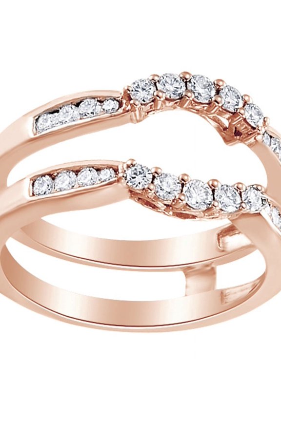 Round Cut White Natural Diamond Enhancer Ring Guard In 14K Solid Rose Gold (0.5 Ct)