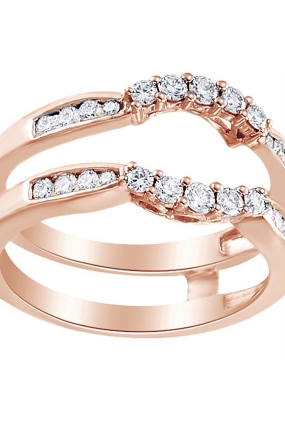 Round Cut White Natural Diamond Enhancer Ring Guard In 14K Solid Rose Gold (0.5 Ct)