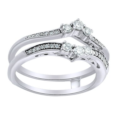 Round Cut White Natural Diamond Enhancer Ring Guard In 14K Solid White Gold (0.33 Ct)