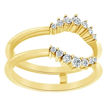 Round Cut White Natural Diamond Enhancer Ring Guard In 14K Solid Yellow Gold (0.25 Ct), Ring Size-9.5