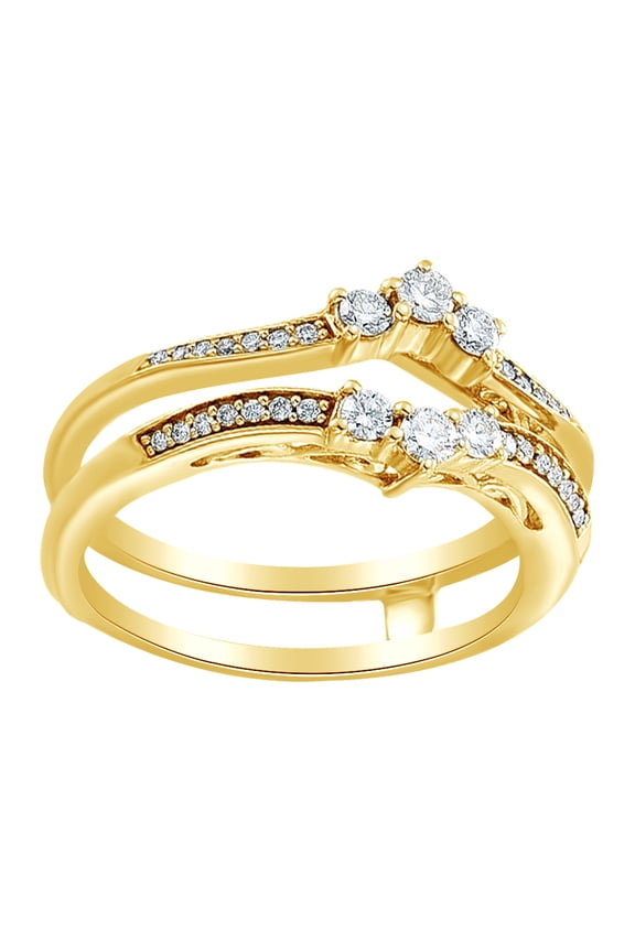 Round Cut White Natural Diamond Enhancer Ring Guard In 14K Solid Yellow Gold (0.33 Ct)