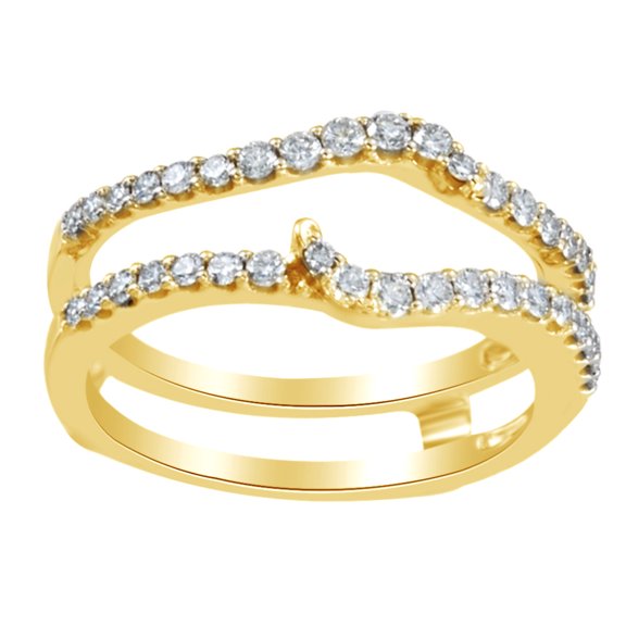 Round Cut White Natural Diamond Enhancer Ring Guard In 14K Solid Yellow Gold (0.5 Ct)