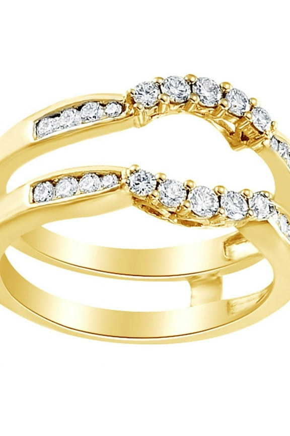 Round Cut White Natural Diamond Enhancer Ring Guard In 14K Solid Yellow Gold (0.5 Ct)