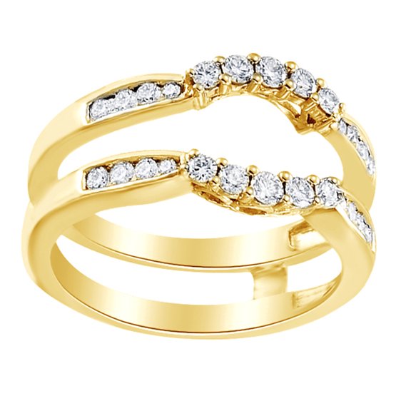 Round Cut White Natural Diamond Enhancer Ring Guard In 14K Solid Yellow Gold (0.5 Ct)