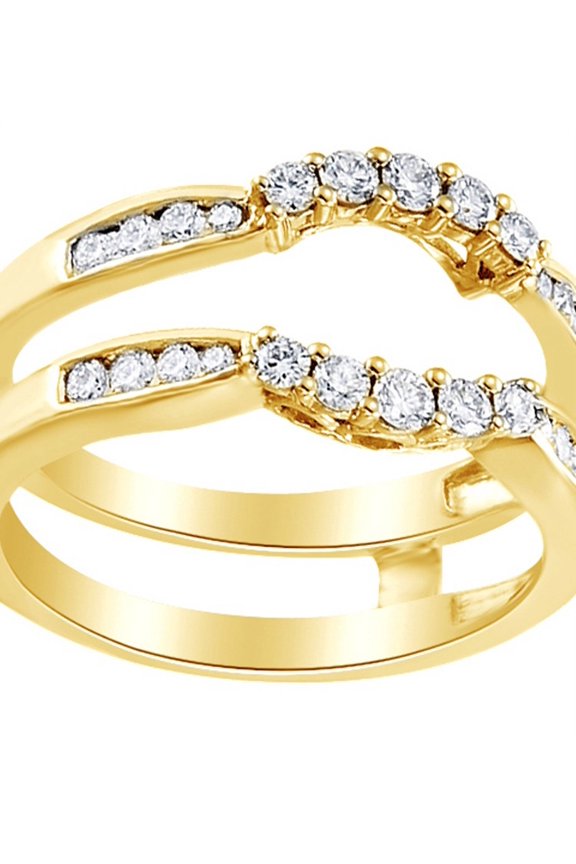 Round Cut White Natural Diamond Enhancer Ring Guard In 14K Solid Yellow Gold (0.5 Ct)