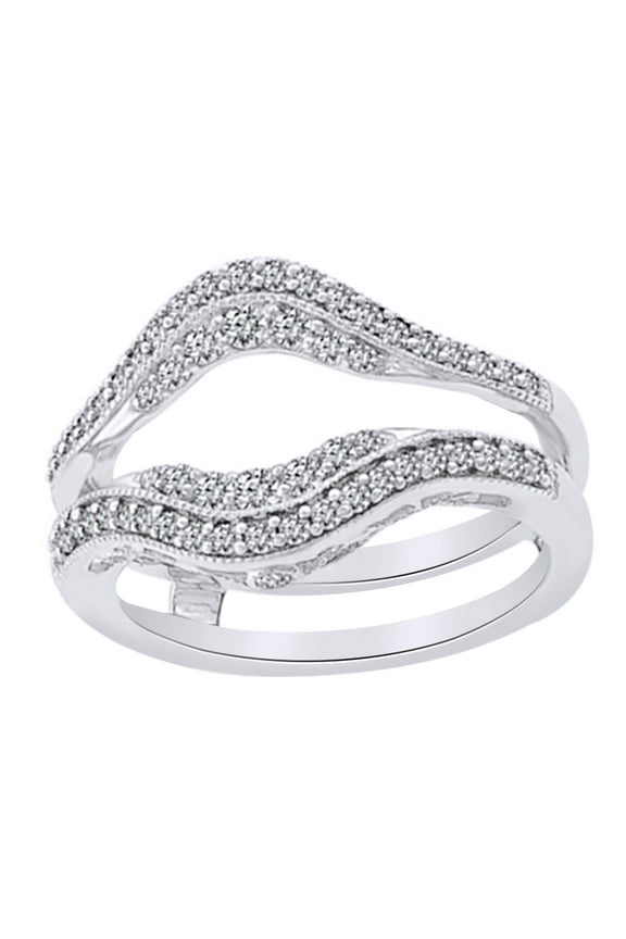 Round Cut White Natural Diamond Enhancer Ring Guard In 14k Solid White Gold (0.5 Ct),Ring Size-10