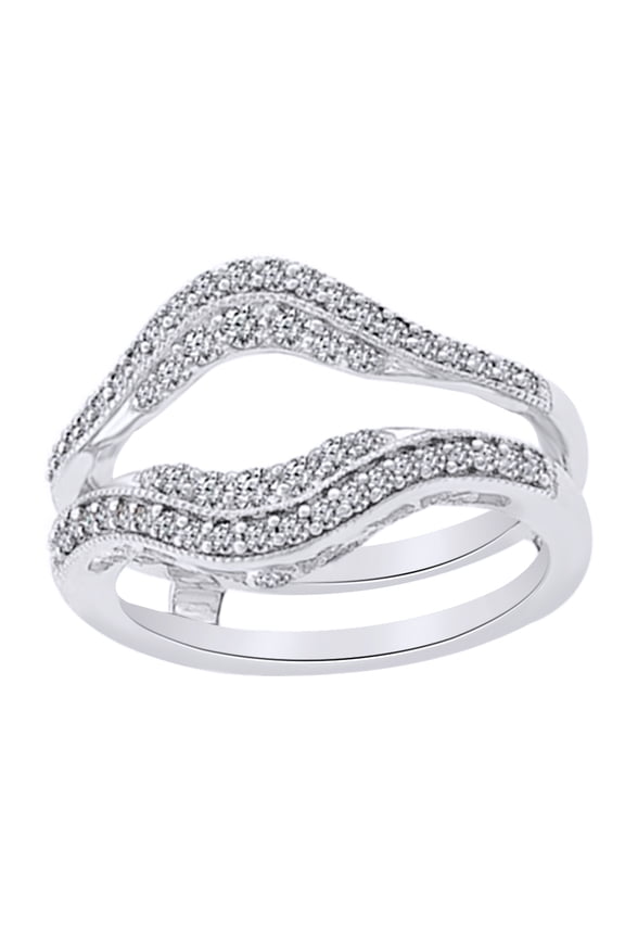 Round Cut White Natural Diamond Enhancer Ring Guard In 14k Solid White Gold (0.5 Ct),Ring Size-8