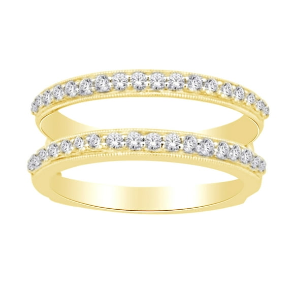 AFFY Round Cut White Natural Diamond Enhancer Ring Guard Ring In 14K Solid Yellow Gold (0.4 Cttw)