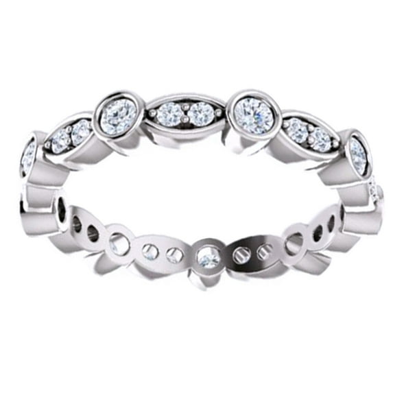 Round Cut White Natural Diamond Eternity Band Ring In 14K Solid White Gold (0.5 Ct) By Jewel Zone US