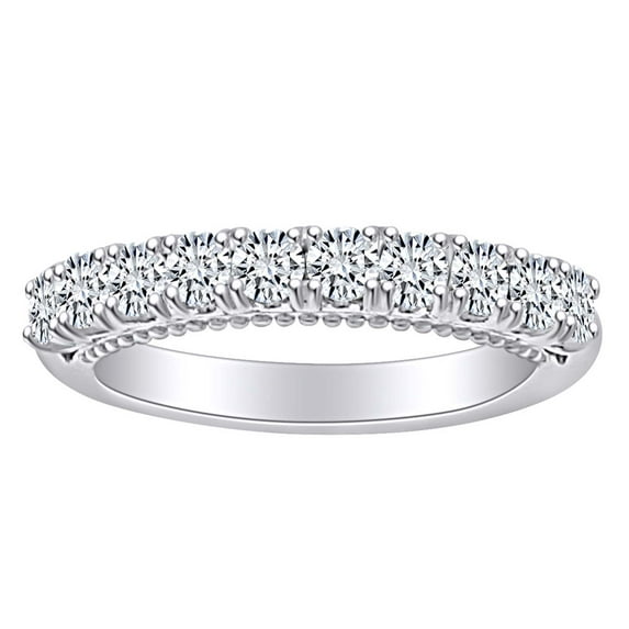 AFFY Round Cut White Natural Diamond Eternity Engagement Wedding Band Ring In 14k Solid White Gold (0.80 Cttw) Ring Size-8
