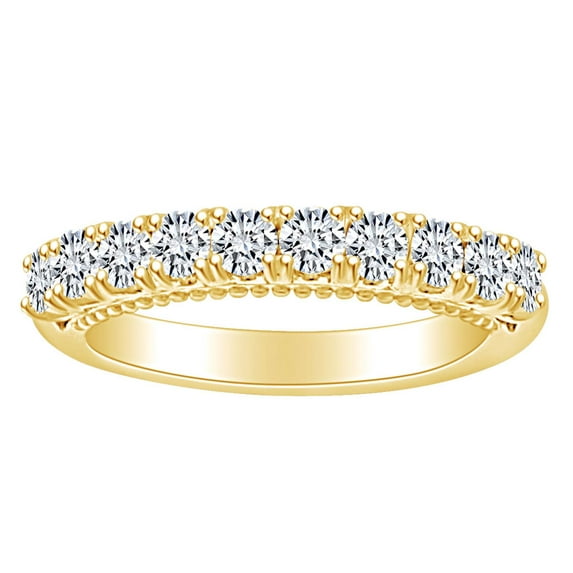AFFY Round Cut White Natural Diamond Eternity Engagement Wedding Band Ring In 14k Solid Yellow Gold (0.80 Cttw) Ring Size-5.5
