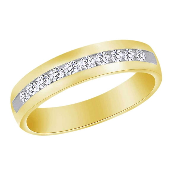 AFFY Round Cut White Natural Diamond Eternity Men's Band Ring In 10k Yellow Gold (0.50 cttw) Ring Size-13