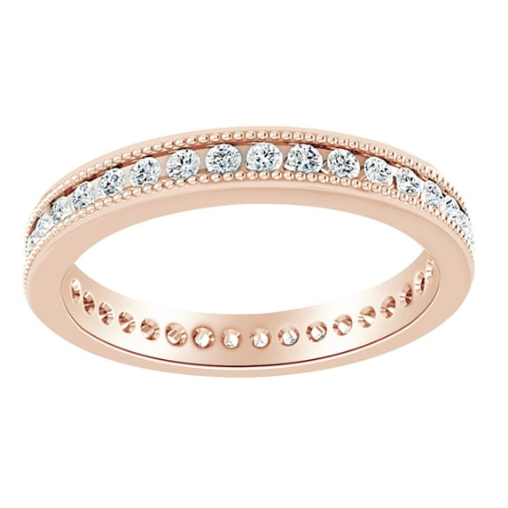 AFFY Round Cut White Natural Diamond Eternity Milgrain Band Ring In 14K Solid Rose Gold (0.5 Ct)