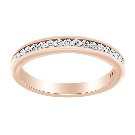 Round Cut White Natural Diamond Eternity Style Anniversary Band Ring In 14K Solid Rose Gold (0.12 Ct)