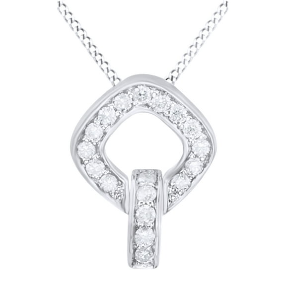 AFFY Round Cut White Natural Diamond Fashion Pendant Necklace In 14k White Gold