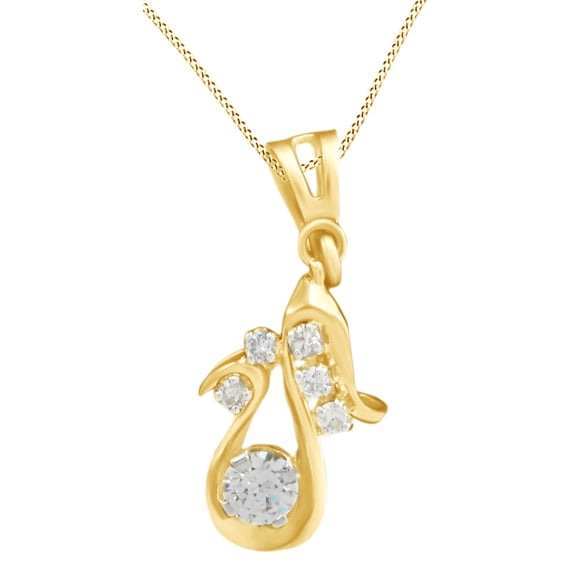 AFFY Round Cut White Natural Diamond Fashion Pendant Necklace In 14k Yellow Gold