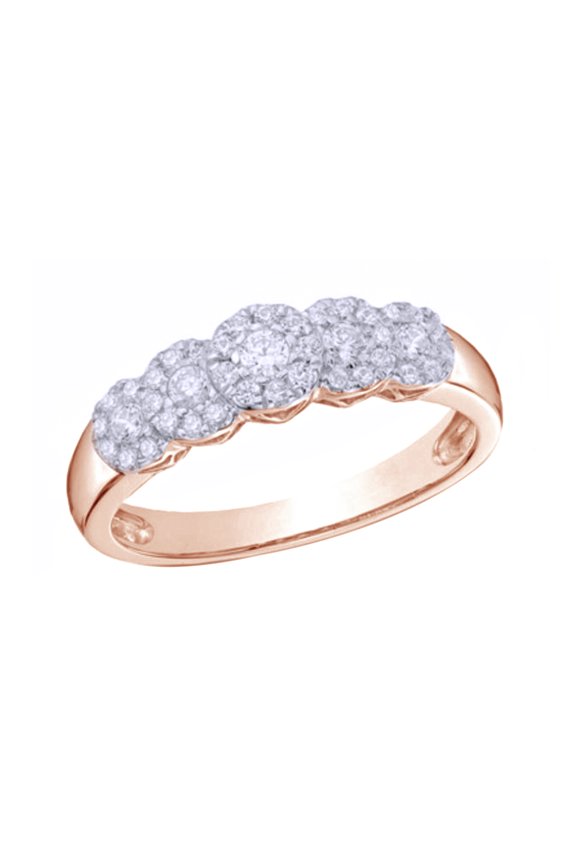Round Cut White Natural Diamond Five Stone Frame Ring in 10k Rose Gold (0.33 Cttw)
