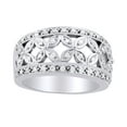 thumbnail image 1 of AFFY Round Cut White Natural Diamond Floral Anniversary Band Ring In 14K Solid White Gold, 1 of 1