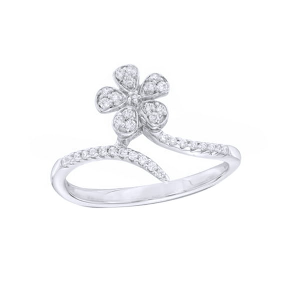 Round Cut White Natural Diamond Flower Bypass Ring in 10k White Gold (0.2 Cttw)