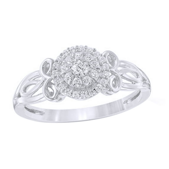 Round Cut White Natural Diamond Frame Celtic Knot Promise Ring in 10k White Gold (0.25 Cttw)