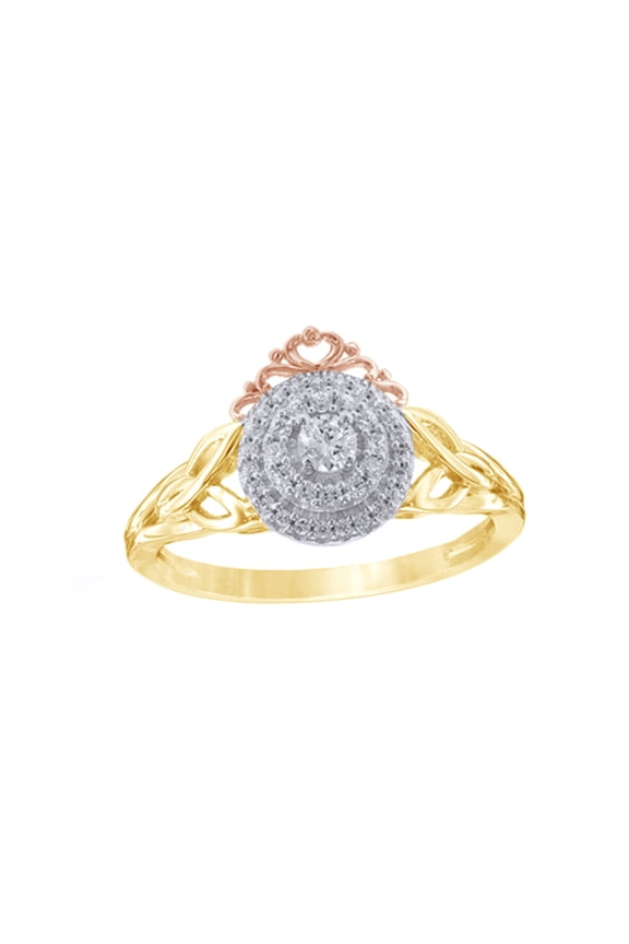 Round Cut White Natural Diamond Frame Celtic Trinity Knot and Crown Promise Ring in 10k Yellow Gold (0.25 Cttw)
