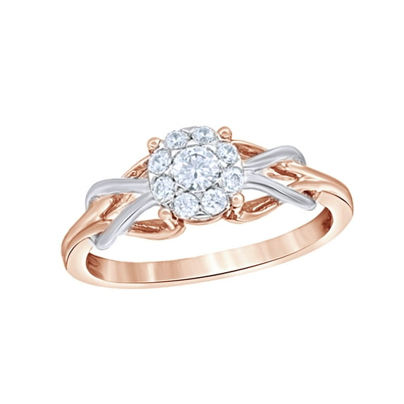 Round Cut White Natural Diamond Frame Double Knot Ring in 10k Rose Gold (0.25 Cttw)