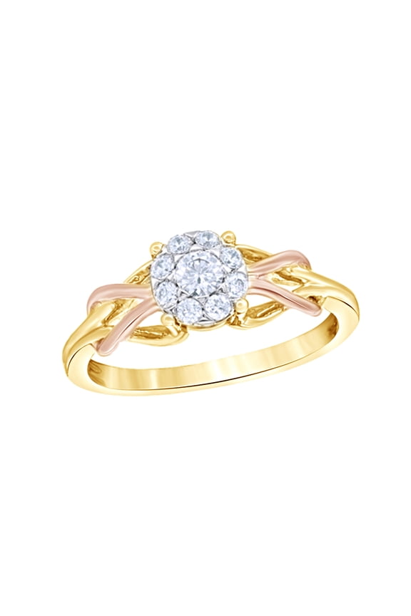 Round Cut White Natural Diamond Frame Double Knot Ring in 10k Yellow Gold (0.25 Cttw)