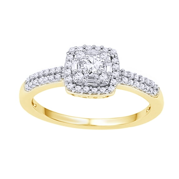 Round Cut White Natural Diamond Frame Ring in 10k Yellow Gold (0.33 Cttw)