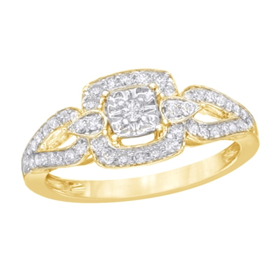 Round Cut White Natural Diamond Frame Ring in 10k Yellow Gold (0.33 Cttw)