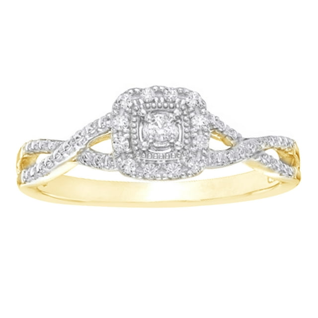 Round Cut White Natural Diamond Frame Twist Shank Promise Ring in 10k Solid Gold