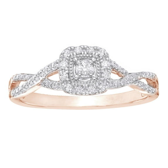 Round Cut White Natural Diamond Frame Twist Shank Promise Ring in 10k Solid Gold