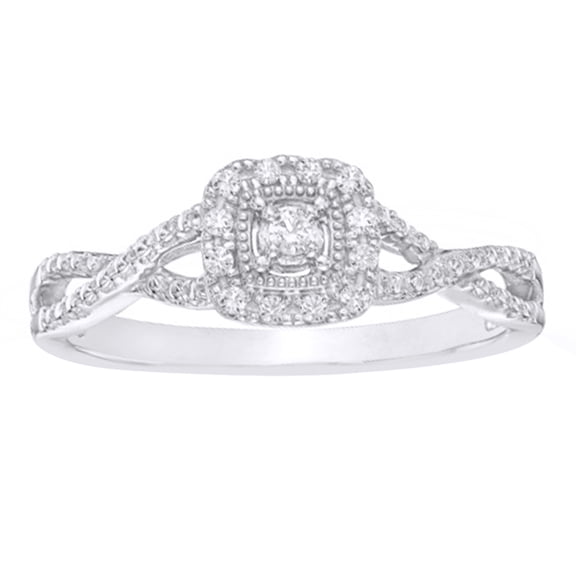 Round Cut White Natural Diamond Frame Twist Shank Promise Ring in 10k Solid Gold