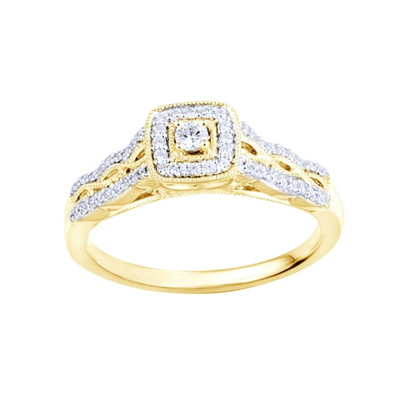 Round Cut White Natural Diamond Frame Vintage Style Promise Ring in 10k Yellow Gold (0.25 Cttw)